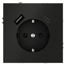 Изображение Розетка встраиваемая VOLTUM S70 с заземлением и защитными шторками 16А с USB А+С (черный матовый)